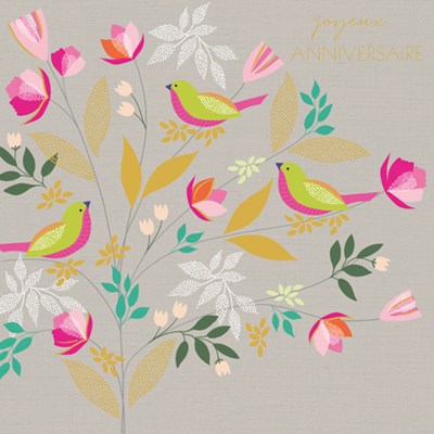 Joyeux Anniversaire Oiseaux Et Fleurs Or Archambault
