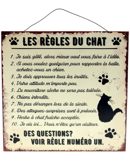 Plaque Les Regles Du Chat Archambault