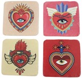 Ens. 4 sous-verres cœur