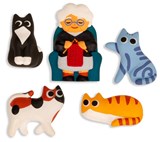 Ens. 5 aimants dame aux chats